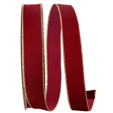 1.5 Inch Burgundy Wired Velvet Ribbon With Gold Edge, 10 Yard Spool (1 Spool) SALE ITEM